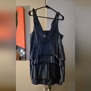 Denim-Look Tiered Ruffle Sleeveless Dress